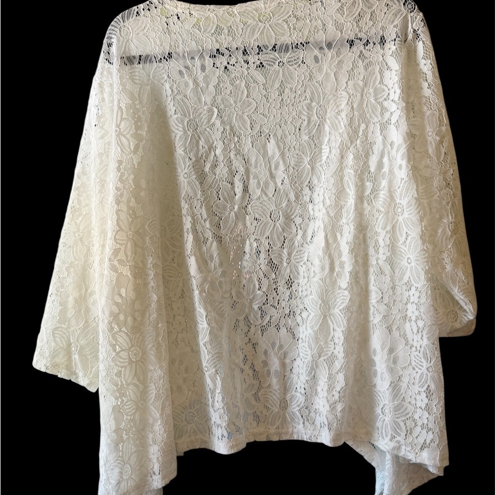 Plus size White Lace Open-Front Women's Cardigan - Picture 3 of 7